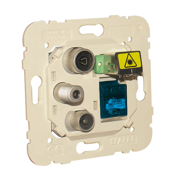 Tomada Mista R - TV - SAT - RJ45 Cat. 6A UTP - FO SC-APC Estrela